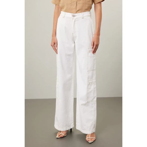 Hudson High-Rise Welt Pocket Cargo Wide Leg Jean White Sz 27 - Picture 1 of 14